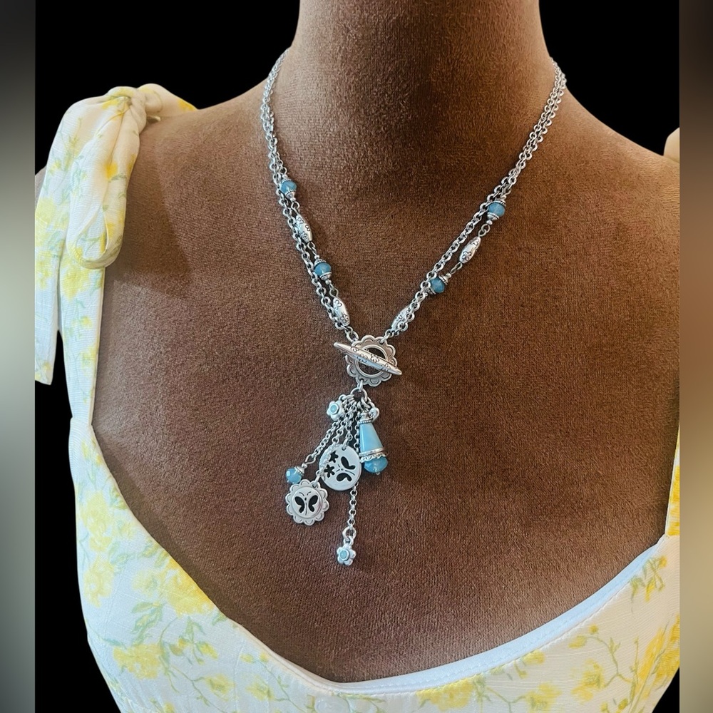 Rare—Brighton Glass Wings Butterfly Toggle Charm Necklace *retired piece